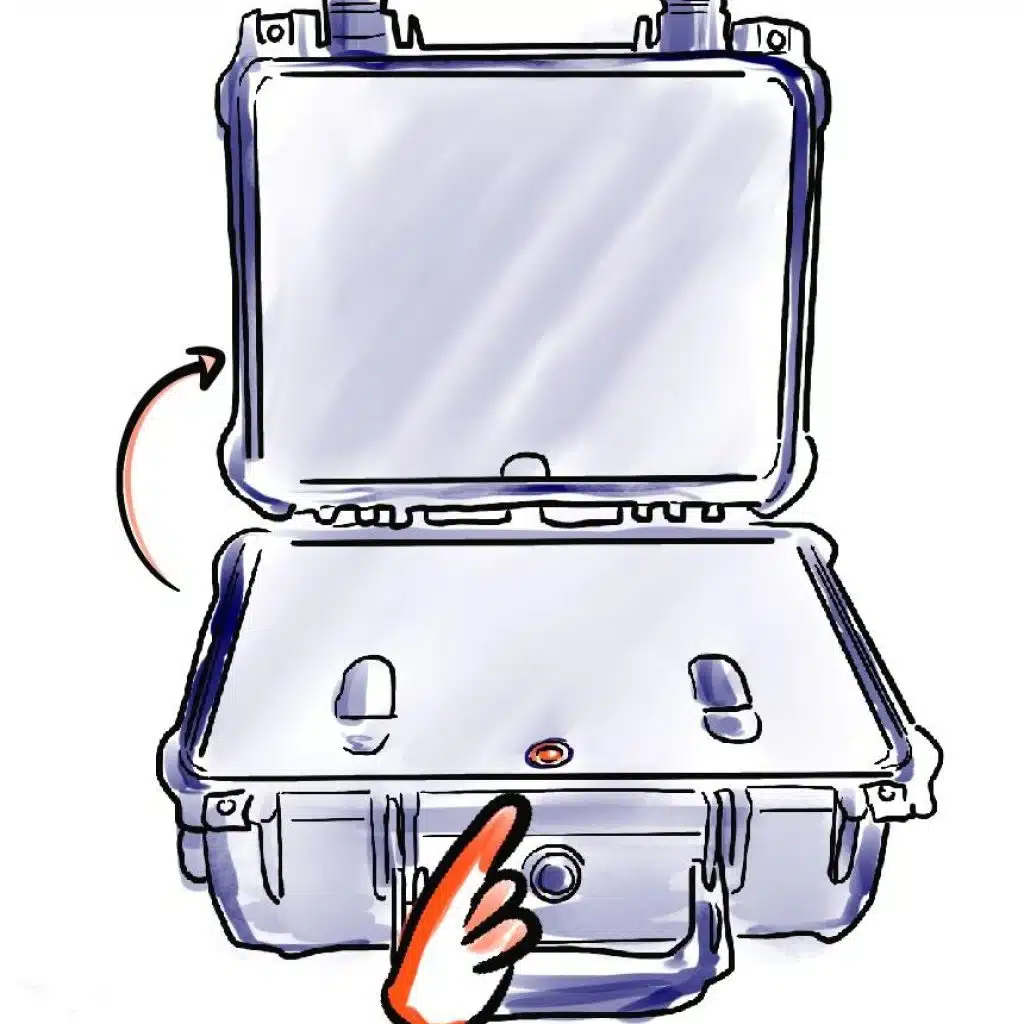 Open NetByrd case, one hand switches it on