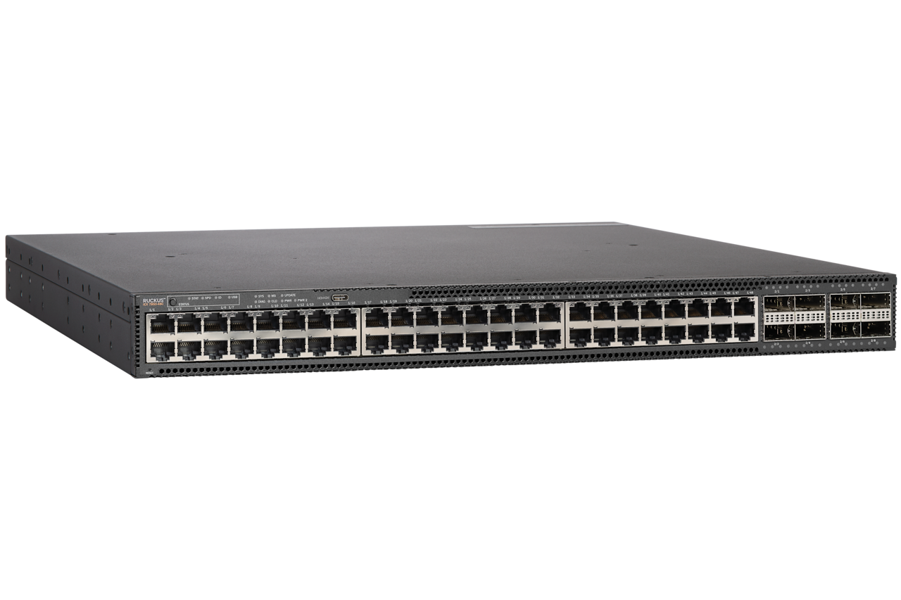 RUCKUS Networks switch full managed layer3 56 port • 48x 10 gbe • 8x qsfp28 • 5x fans • 19" • icx750-48c-e2 • 2x ac power supplies