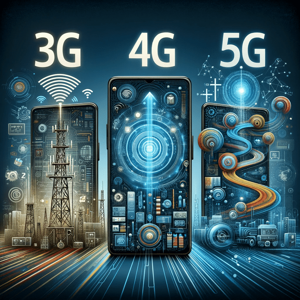 Darstellung von 3G, 4G und 5G Technologien.