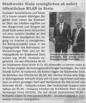 Artículo de prensa WLAN pública Ascend ciudad de Stein