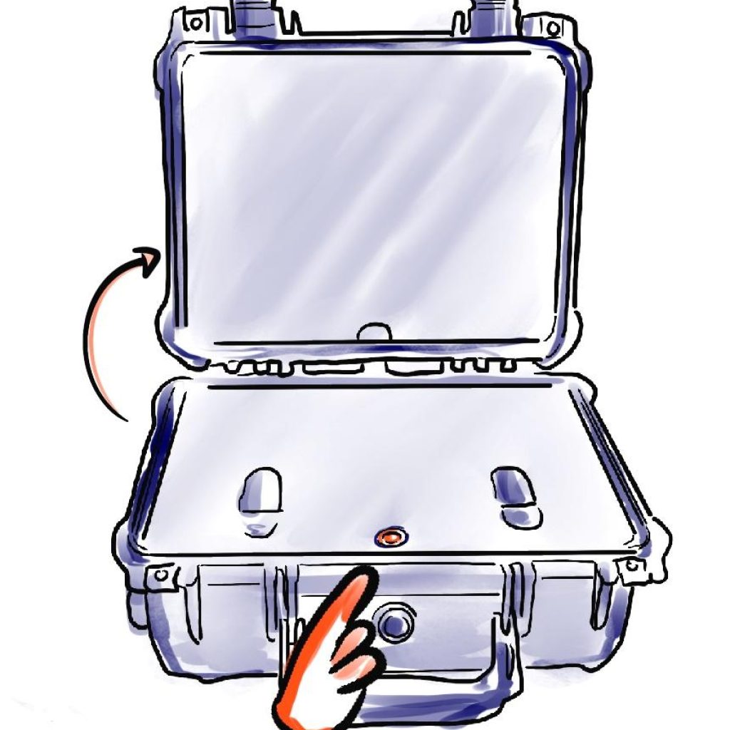 Open NetByrd case, one hand switches it on