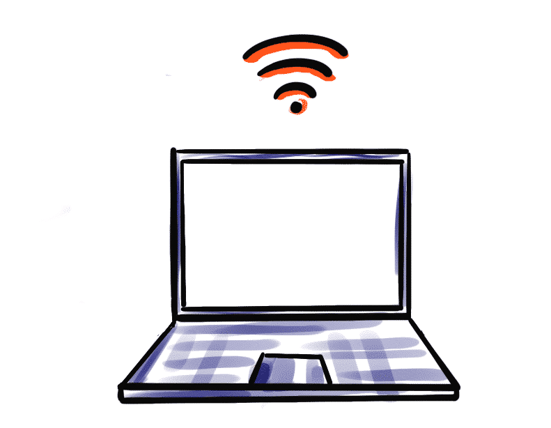 Laptop mit WiFi Symbol darĂĽber