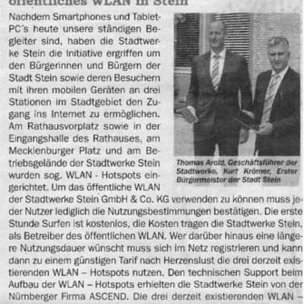 Press article Ascend public WLAN city of Stein
