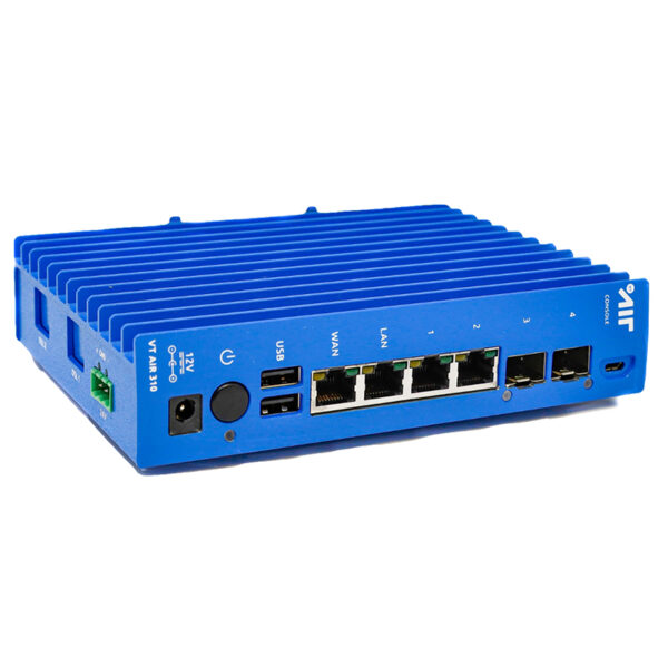 Dispositivo di rete blu con più connessioni.