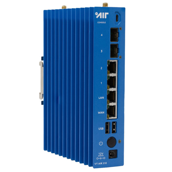 Router di rete blu con connessioni multiple.