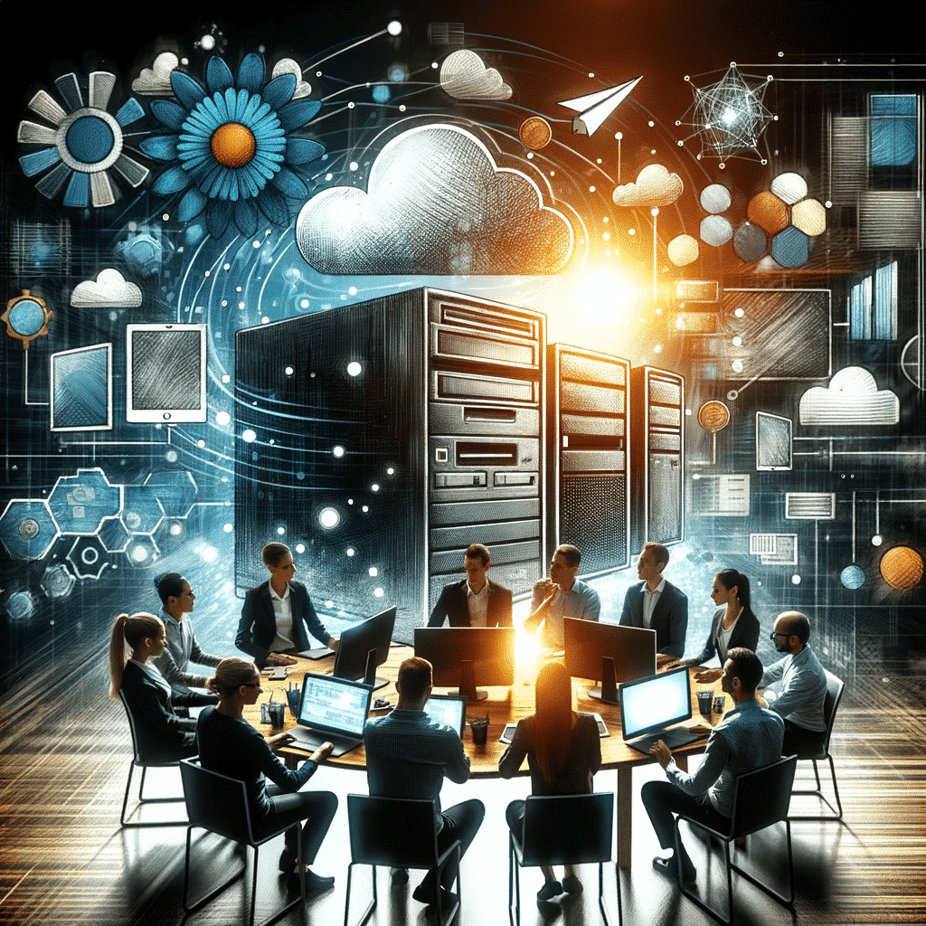 Kreatives Team von IT-Experten bei ASCEND in Nürnberg, die gemeinsam an Computern IT-Lösungen entwickeln und diskutieren.
