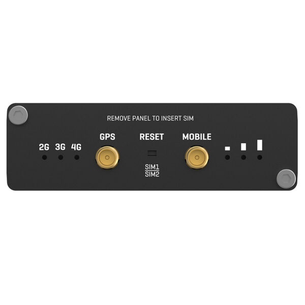 Slot per scheda SIM, GPS, pulsante di reset, indicatore del segnale mobile.