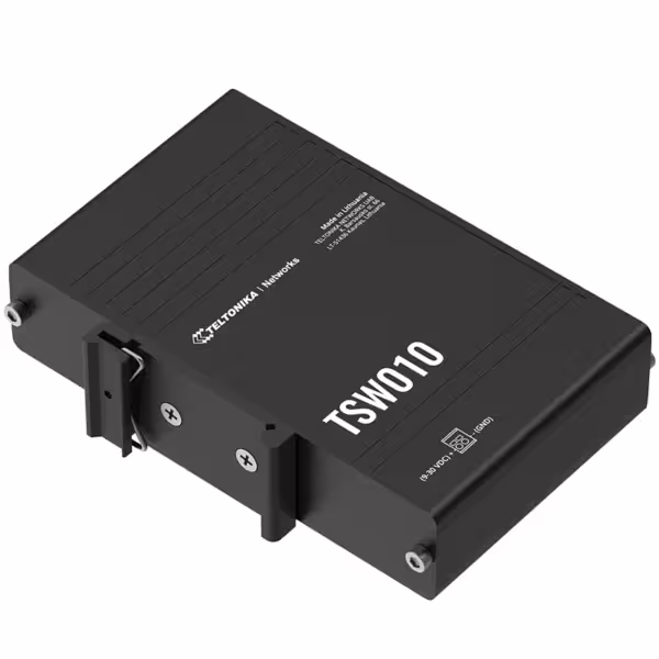 Schwarzer Ethernet-Switch TSW010 von Teltonika Networks.