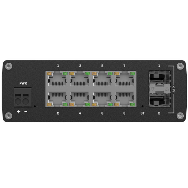 Switch di rete con porte Ethernet e connessione di alimentazione