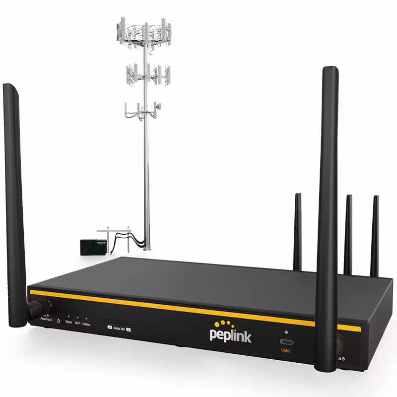 WLAN-маршрутизатор Peplink и внешняя мачта для мобильного телефона.