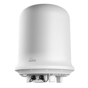 White Peplink outdoor router with antenna connections