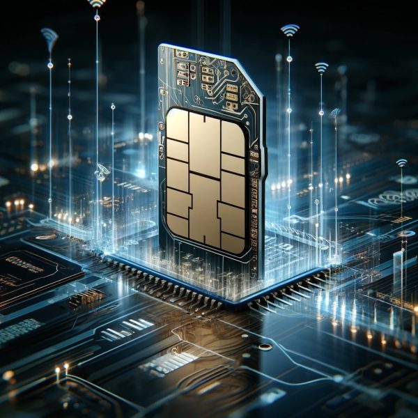 carte sim haute efficacité de connexion Illustration d'une carte SIM entourée de grilles de réseau et de flux de données, symboliquement liée à l'Internet rapide.